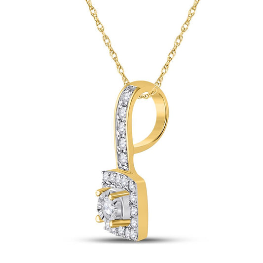 10k Yellow Gold Round Diamond Square Pendant 1/5 Cttw