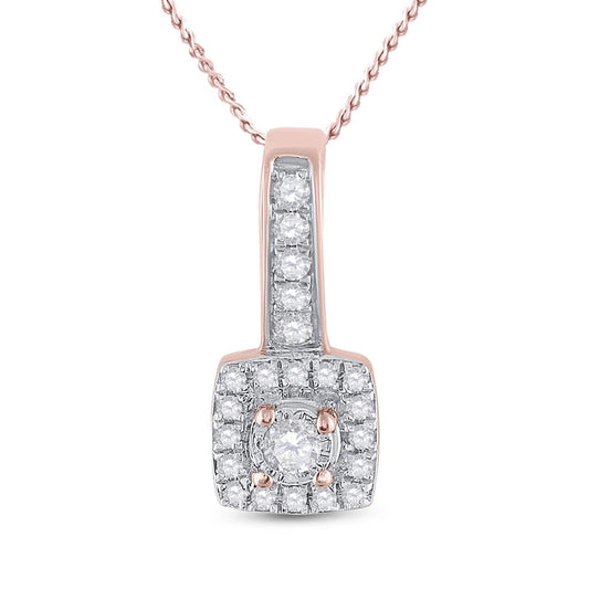 10k Rose Gold Round Diamond Square Pendant 1/5 Cttw