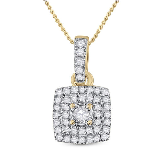 10k Yellow Gold Round Diamond Square Pendant 1/4 Cttw