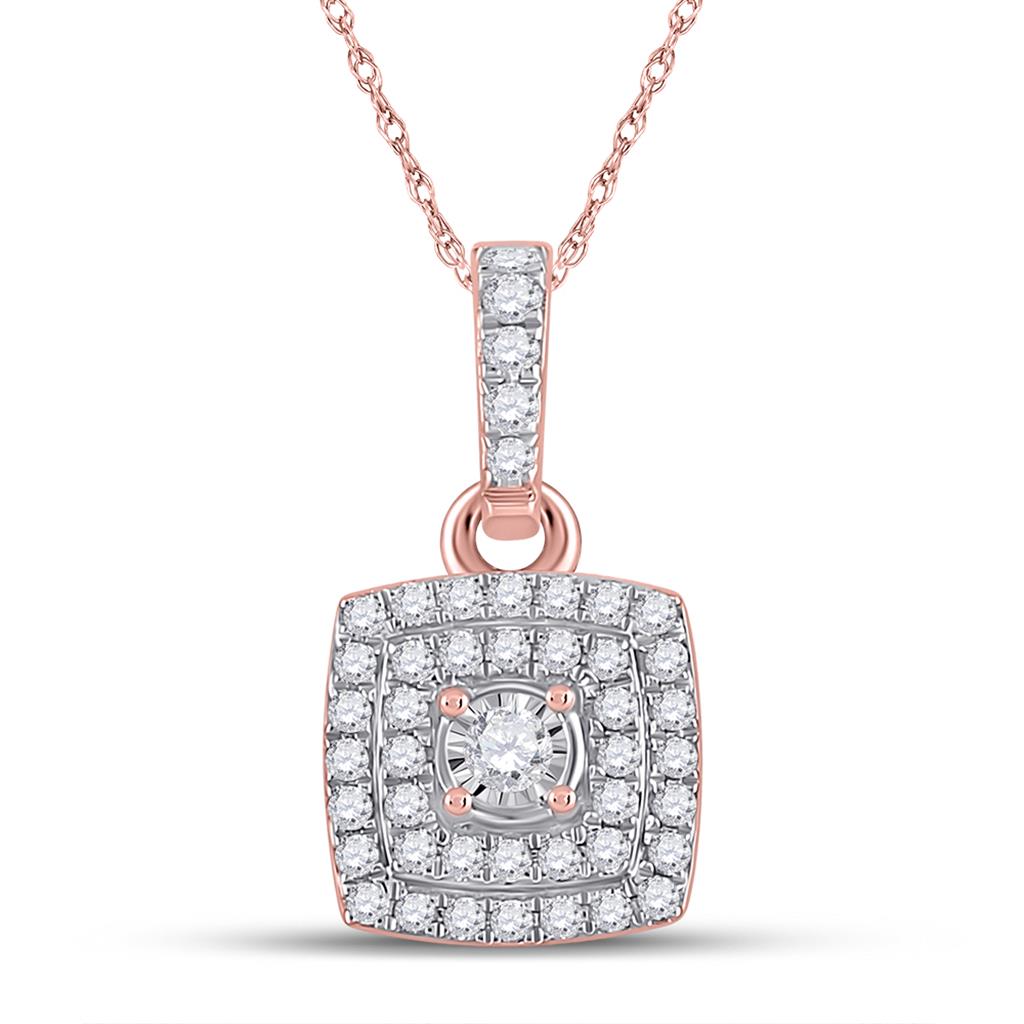 10k Rose Gold Round Diamond Square Pendant 1/4 Cttw