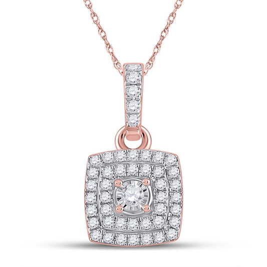 10k Rose Gold Round Diamond Square Pendant 1/4 Cttw