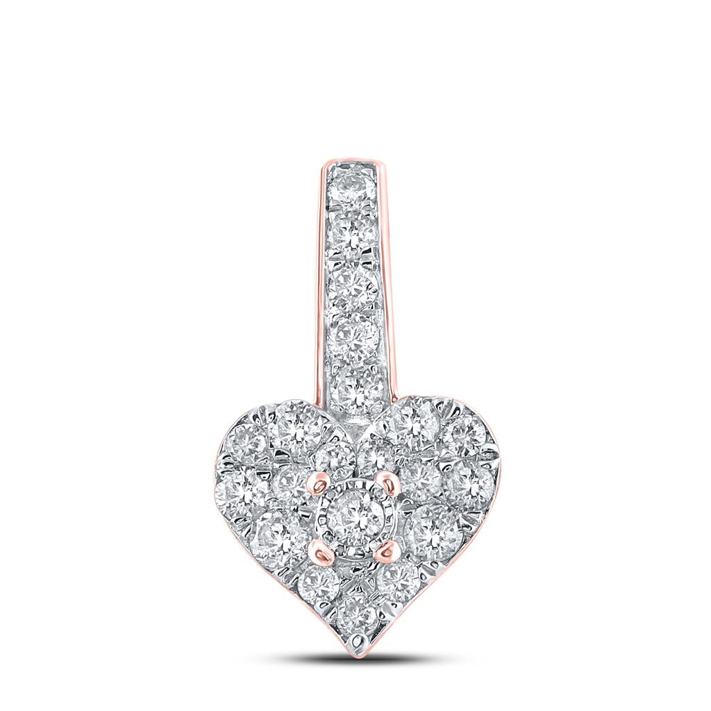 10k Rose Gold Round Diamond Heart Pendant 1/3 Cttw