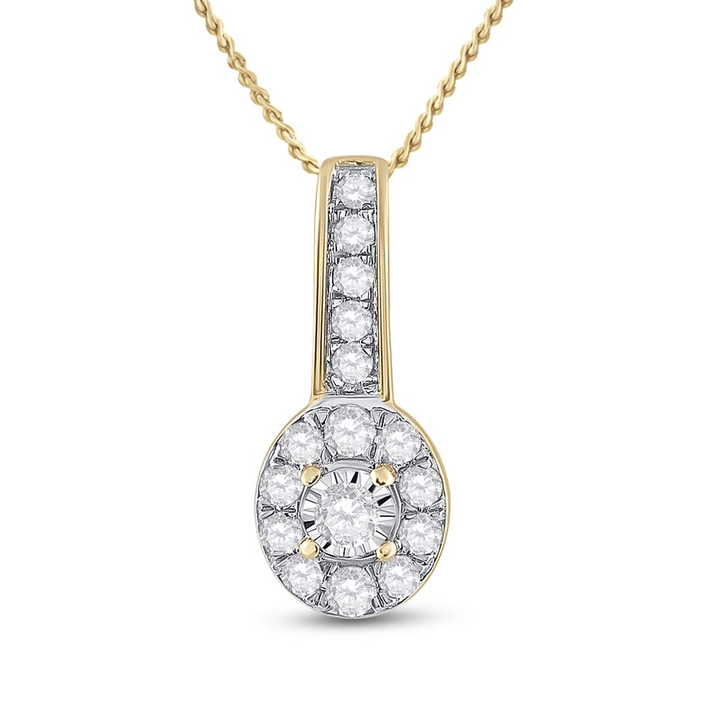 10k Yellow Gold Round Diamond Oval Pendant 1/4 Cttw