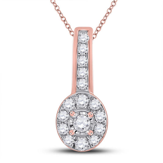 10k Rose Gold Round Diamond Oval Pendant 1/4 Cttw