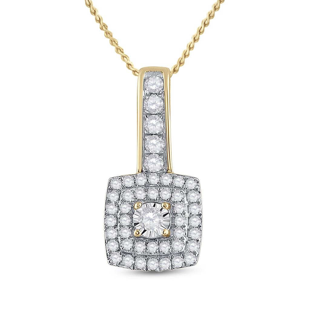 10k Yellow Gold Round Diamond Square Pendant 1/3 Cttw