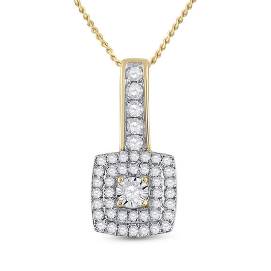 10k Yellow Gold Round Diamond Square Pendant 1/3 Cttw
