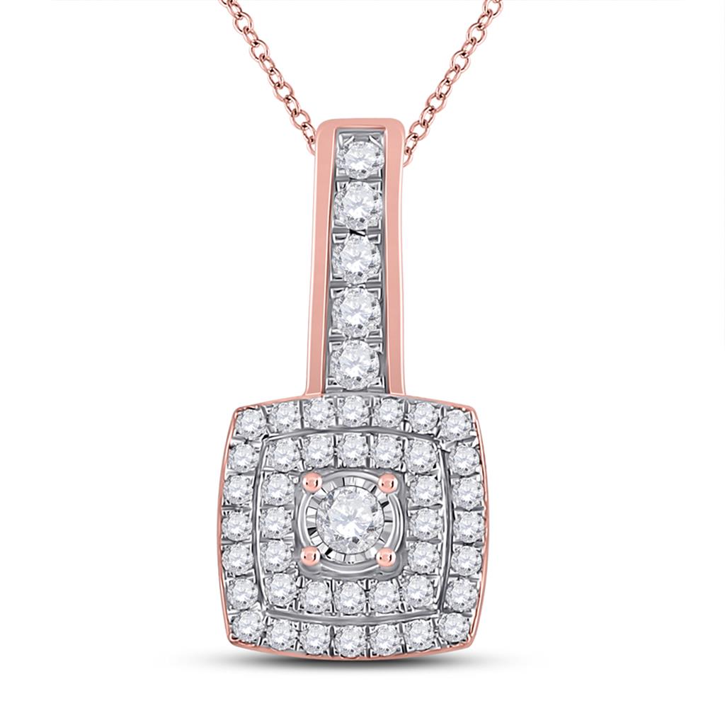 10k Rose Gold Round Diamond Square Pendant 1/3 Cttw