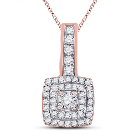 10k Rose Gold Round Diamond Square Pendant 1/3 Cttw