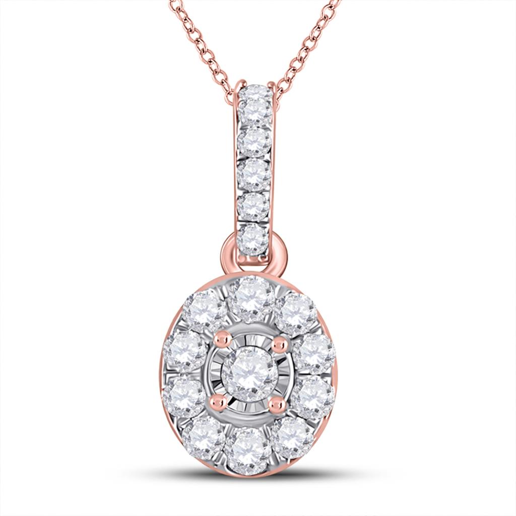 10k Rose Gold Round Diamond Oval Pendant 1/5 Cttw