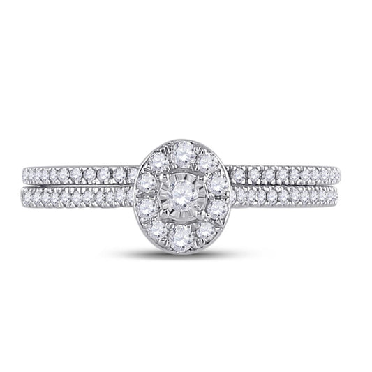 14k White Gold Round Diamond Oval Bridal Wedding Ring Set 1/3 Cttw