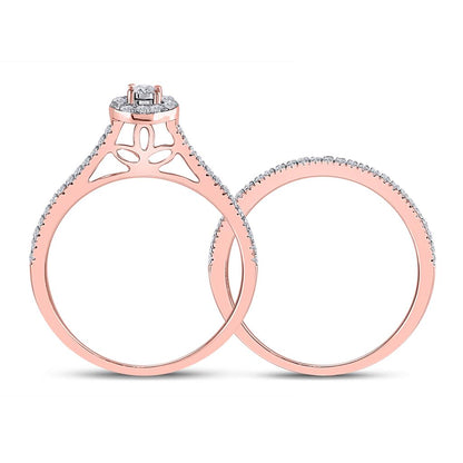 10k Rose Gold Round Diamond Oval Bridal Wedding Ring Set 1/3 Cttw