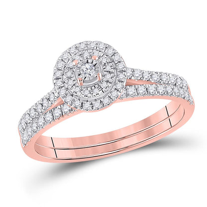 10k Rose Gold Round Diamond Bridal Wedding Ring Set 1/3 Cttw