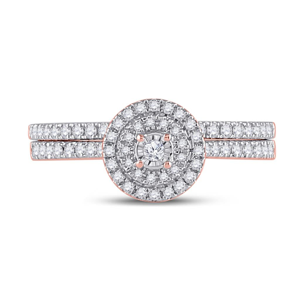 10k Rose Gold Round Diamond Bridal Wedding Ring Set 1/3 Cttw