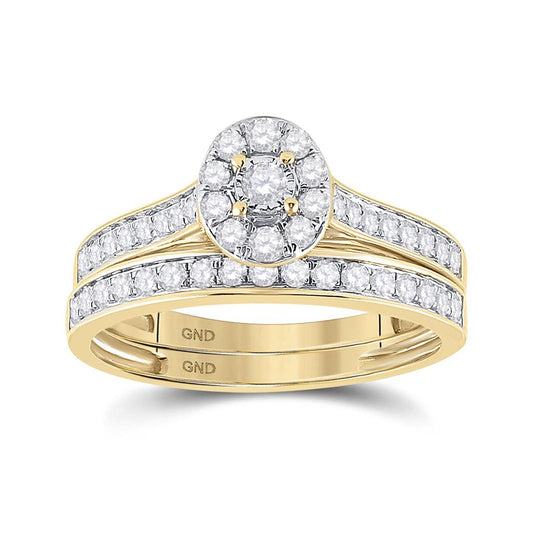 10k Yellow Gold Round Diamond Bridal Wedding Ring Set 1/2 Cttw