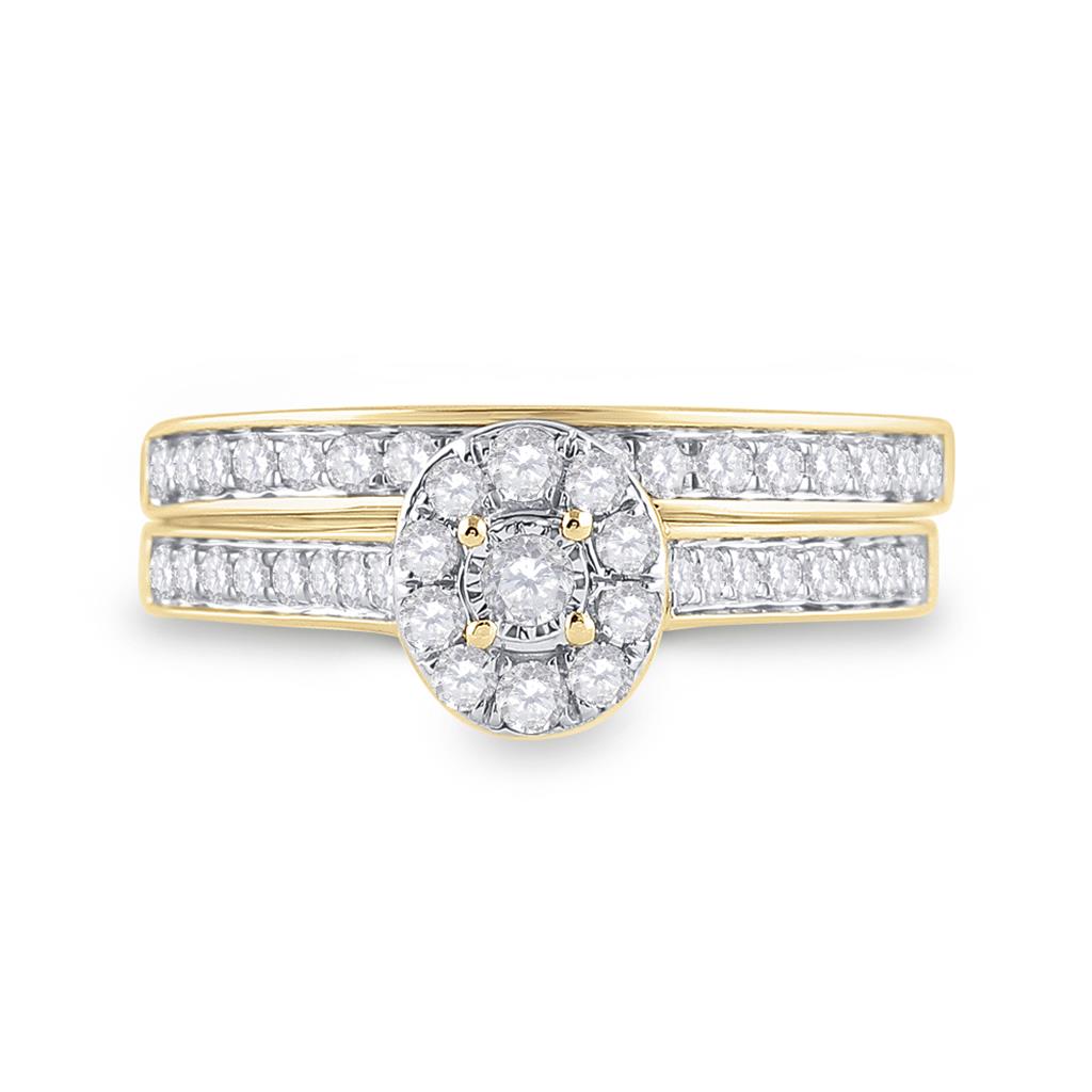 10k Yellow Gold Round Diamond Bridal Wedding Ring Set 1/2 Cttw