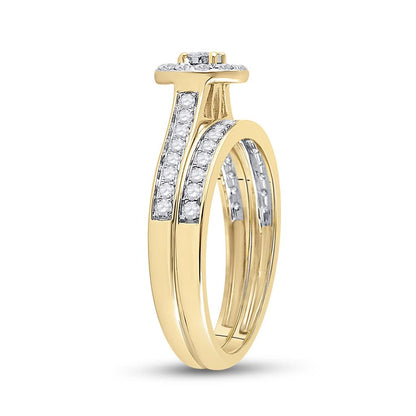 10k Yellow Gold Round Diamond Bridal Wedding Ring Set 1/2 Cttw