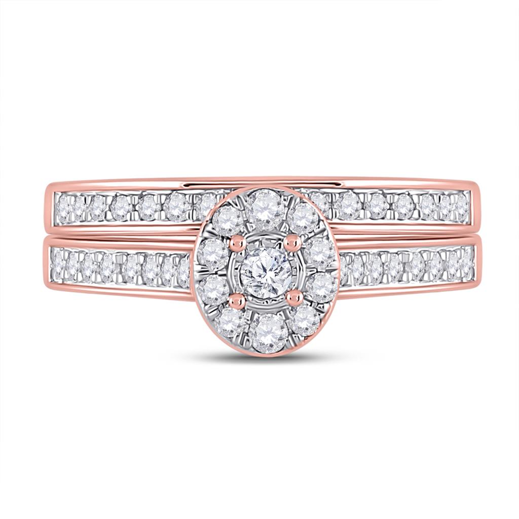 10k Rose Gold Round Diamond Bridal Wedding Ring Set 1/2 Cttw