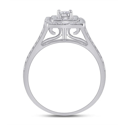 14k White Gold Round Diamond Halo Bridal Wedding Ring Set 1/2 Cttw