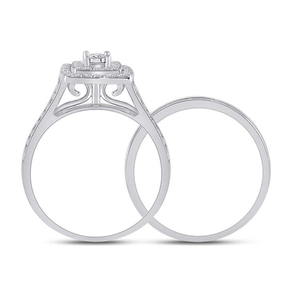 14k White Gold Round Diamond Halo Bridal Wedding Ring Set 1/2 Cttw