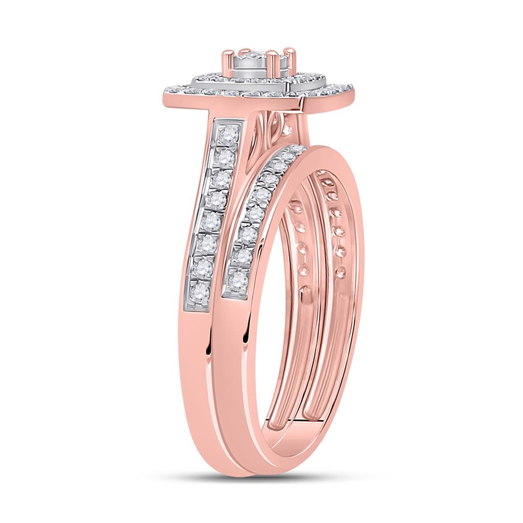 10k Rose Gold Round Diamond Halo Bridal Wedding Ring Set 1/2 Cttw