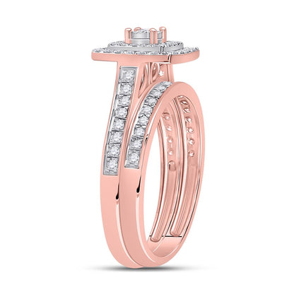 10k Rose Gold Round Diamond Halo Bridal Wedding Ring Set 1/2 Cttw