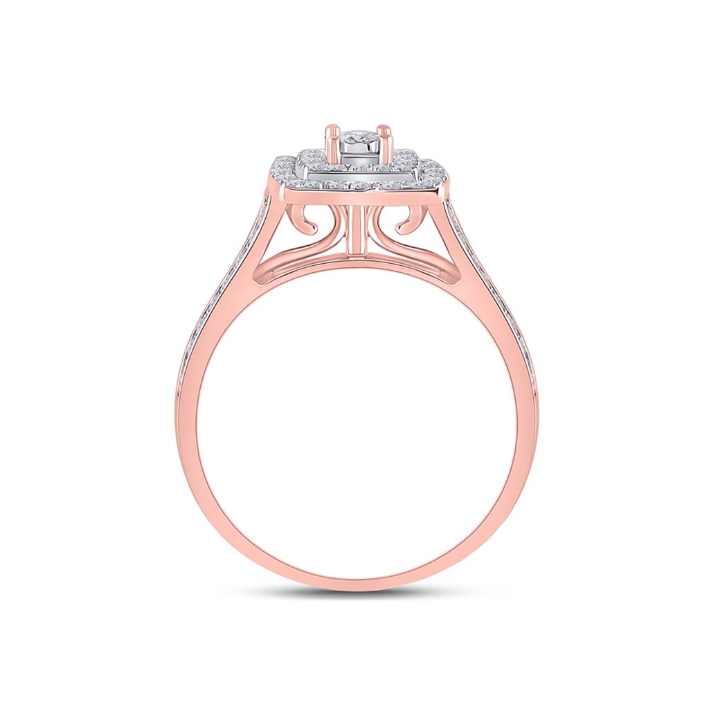 10k Rose Gold Round Diamond Halo Bridal Wedding Ring Set 1/2 Cttw