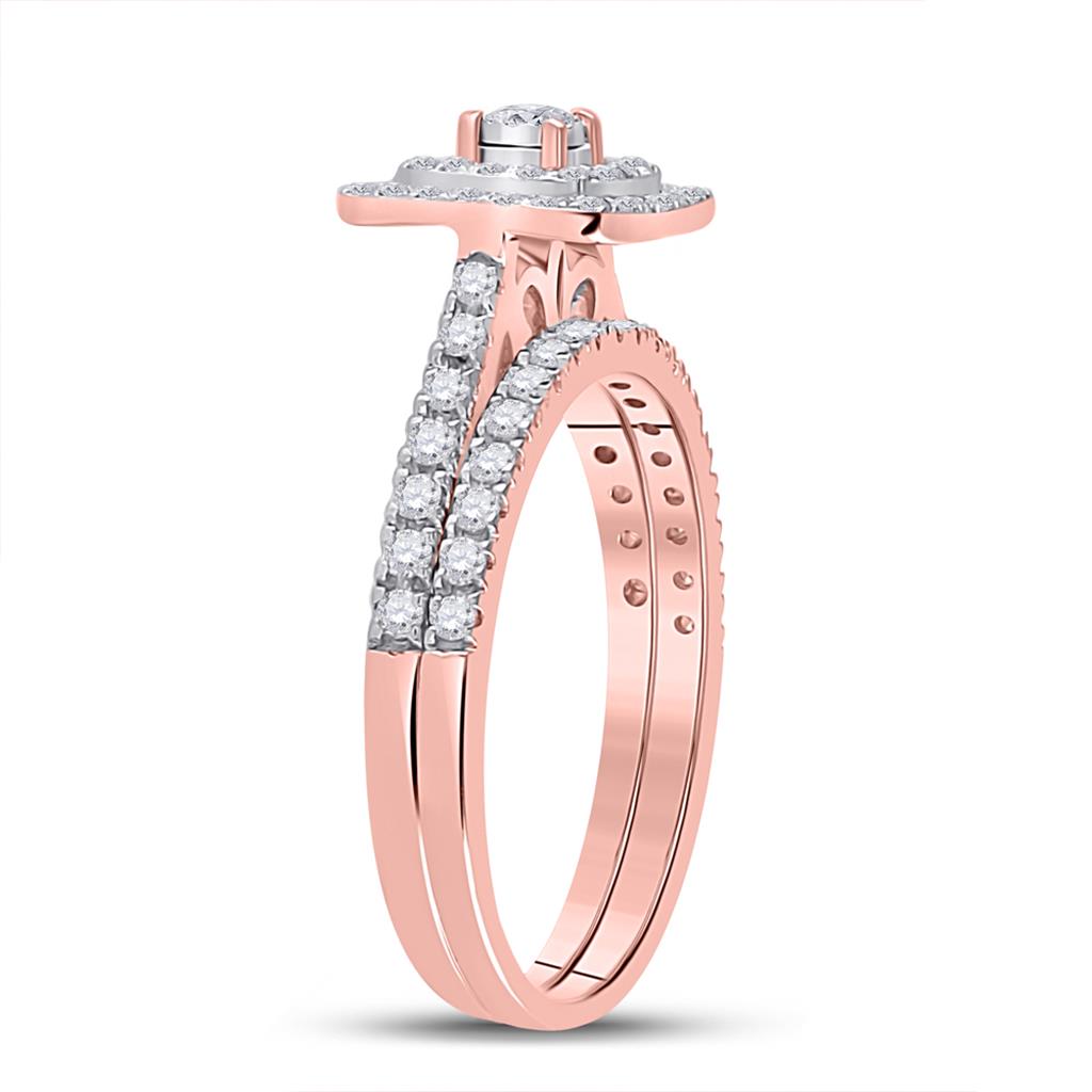 10k Rose Gold Round Diamond Halo Bridal Wedding Ring Set 1/4 Cttw