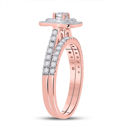 10k Rose Gold Round Diamond Halo Bridal Wedding Ring Set 1/4 Cttw