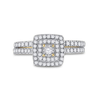 10k Yellow Gold Round Diamond Halo Bridal Wedding Ring Set 1/2 Cttw