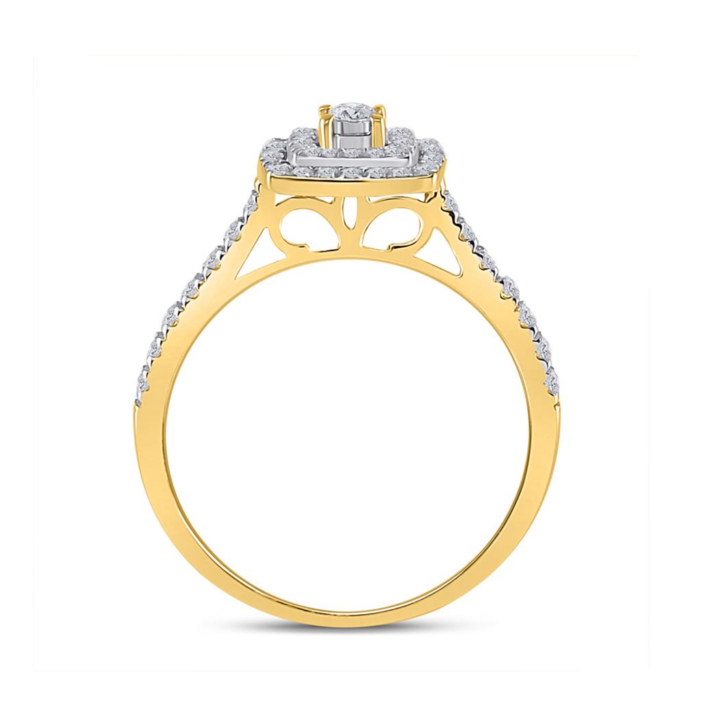 10k Yellow Gold Round Diamond Halo Bridal Wedding Ring Set 1/2 Cttw