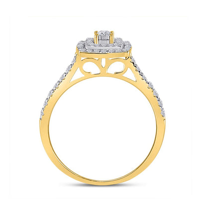 10k Yellow Gold Round Diamond Halo Bridal Wedding Ring Set 1/2 Cttw