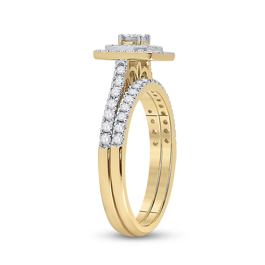 10k Yellow Gold Round Diamond Halo Bridal Wedding Ring Set 1/2 Cttw