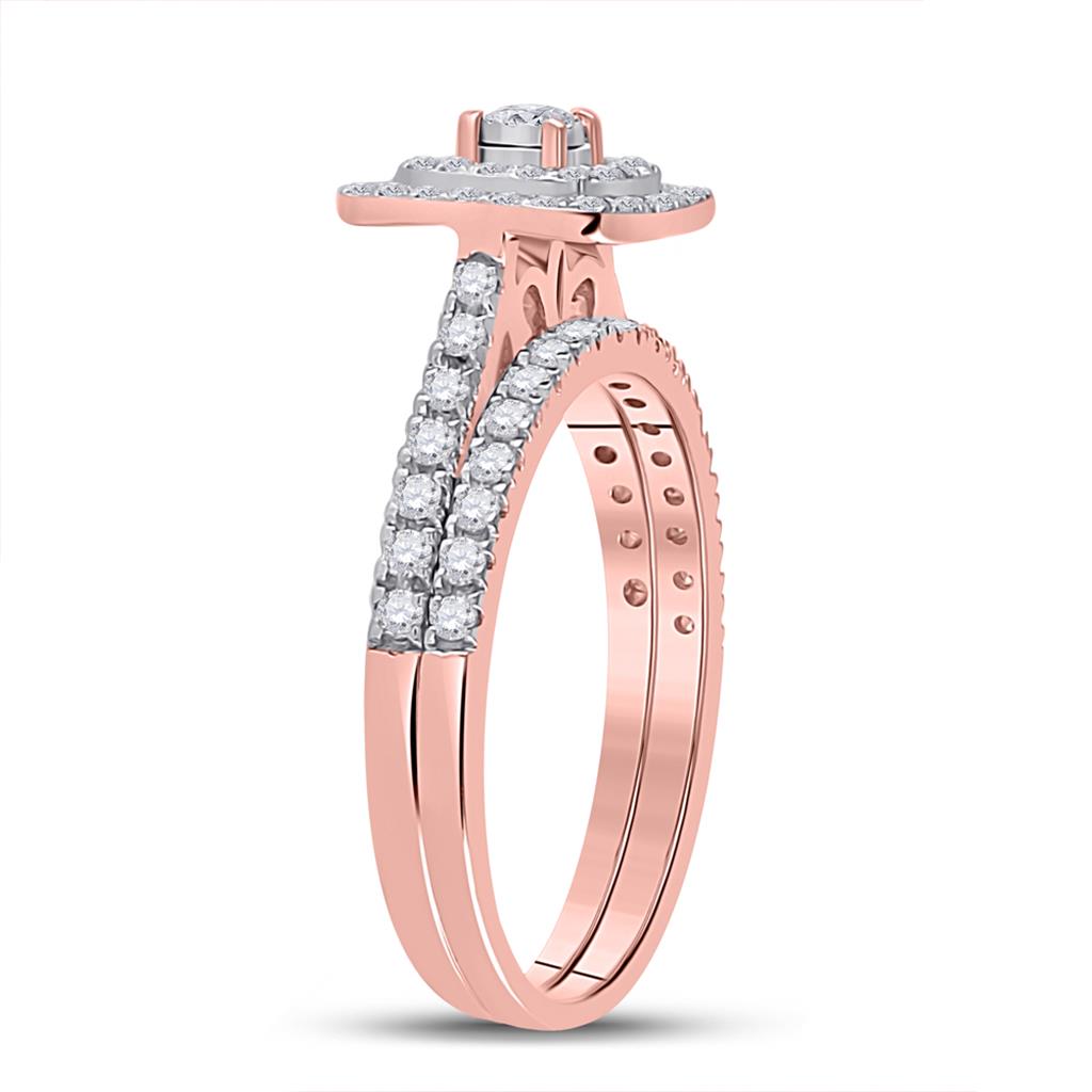 10k Rose Gold Round Diamond Halo Bridal Wedding Ring Set 1/2 Cttw