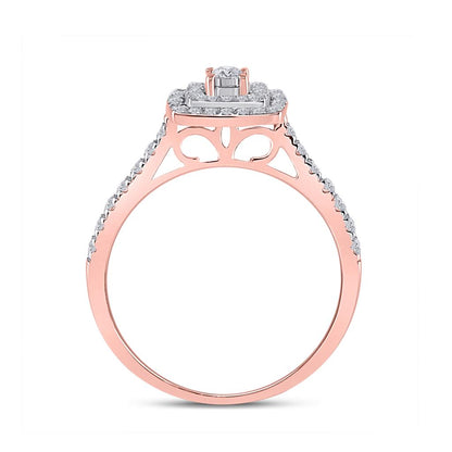 10k Rose Gold Round Diamond Halo Bridal Wedding Ring Set 1/2 Cttw