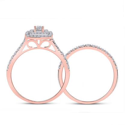 10k Rose Gold Round Diamond Halo Bridal Wedding Ring Set 1/2 Cttw
