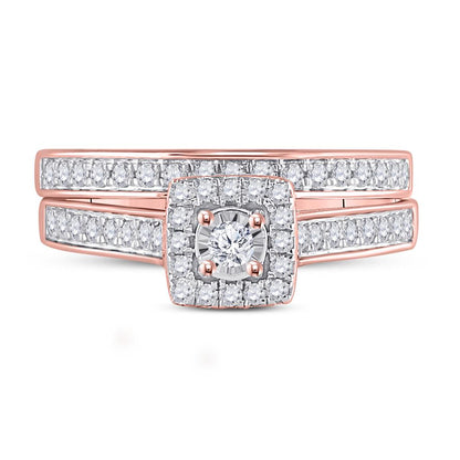 10k Rose Gold Round Diamond Halo Bridal Wedding Ring Set 1/2 Cttw
