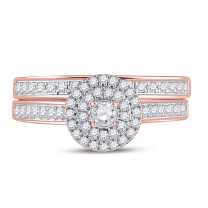 10k Rose Gold Round Diamond Halo Bridal Wedding Ring Set 1/2 Cttw