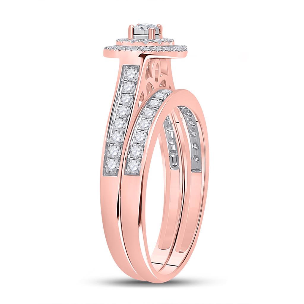 10k Rose Gold Round Diamond Halo Bridal Wedding Ring Set 1/2 Cttw