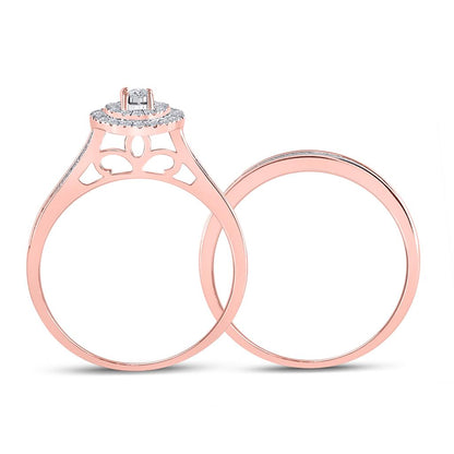 10k Rose Gold Round Diamond Halo Bridal Wedding Ring Set 1/2 Cttw