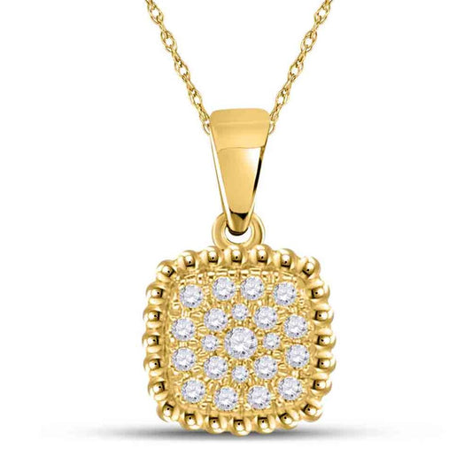10k Yellow Gold Round Diamond Square Pendant 1/6 Cttw
