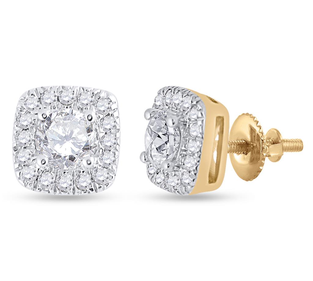 14k Yellow Gold Round Diamond Halo Earrings 1/2 Cttw