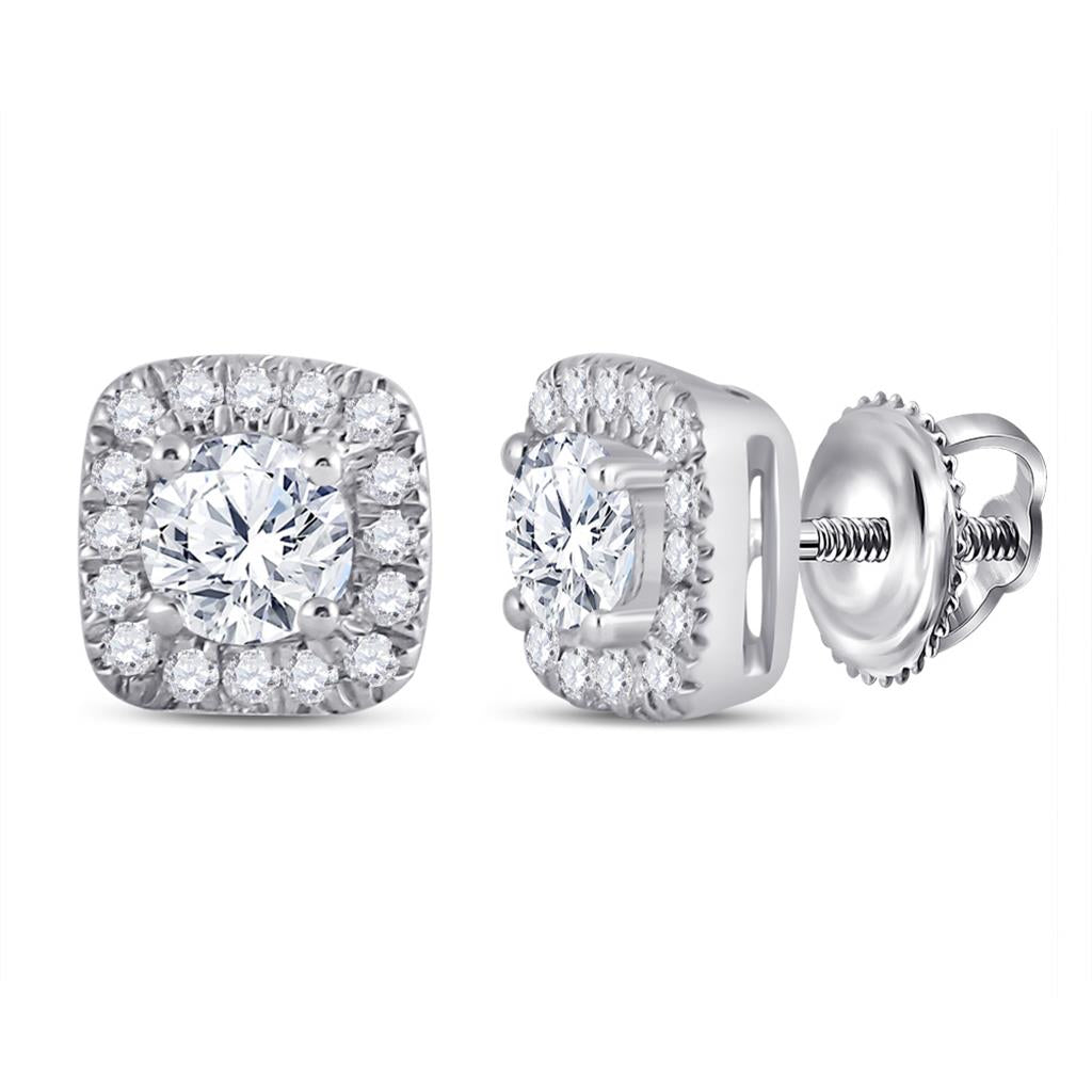 14k White Gold Round Diamond Halo Earrings 1/2 Cttw