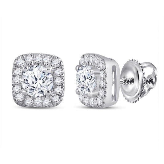 14k White Gold Round Diamond Halo Earrings 1/2 Cttw