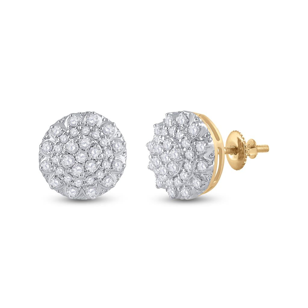 14k Yellow Gold Round Diamond Cluster Earrings 1/2 Cttw