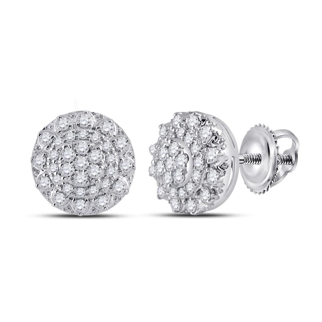14k White Gold Round Diamond Cluster Earrings 1/2 Cttw