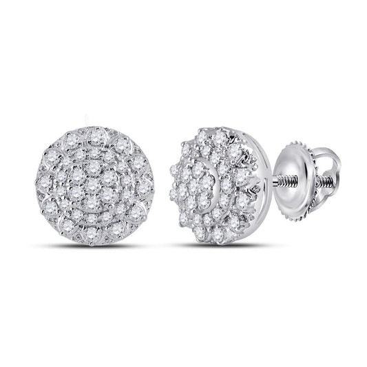 14k White Gold Round Diamond Cluster Earrings 1/2 Cttw