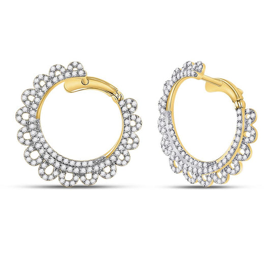 14k Yellow Gold Round Diamond Hoop Earrings 1-1/2 Cttw