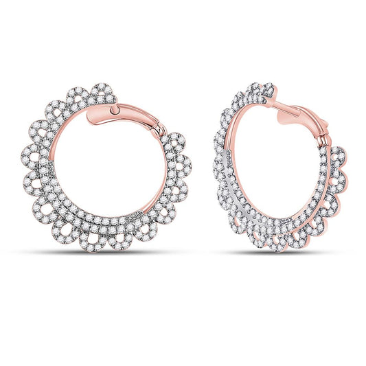 14k Rose Gold Round Diamond Hoop Earrings 1-1/2 Cttw