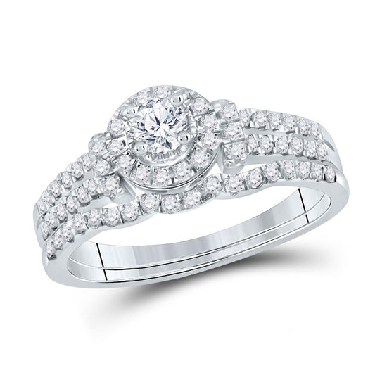 14k White Gold Round Diamond Bridal Wedding Ring Set 5/8 Cttw