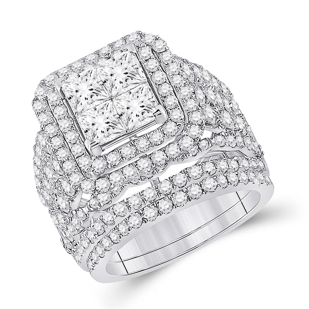 14k White Gold Princess Diamond Bridal Wedding Ring Set 5 Cttw